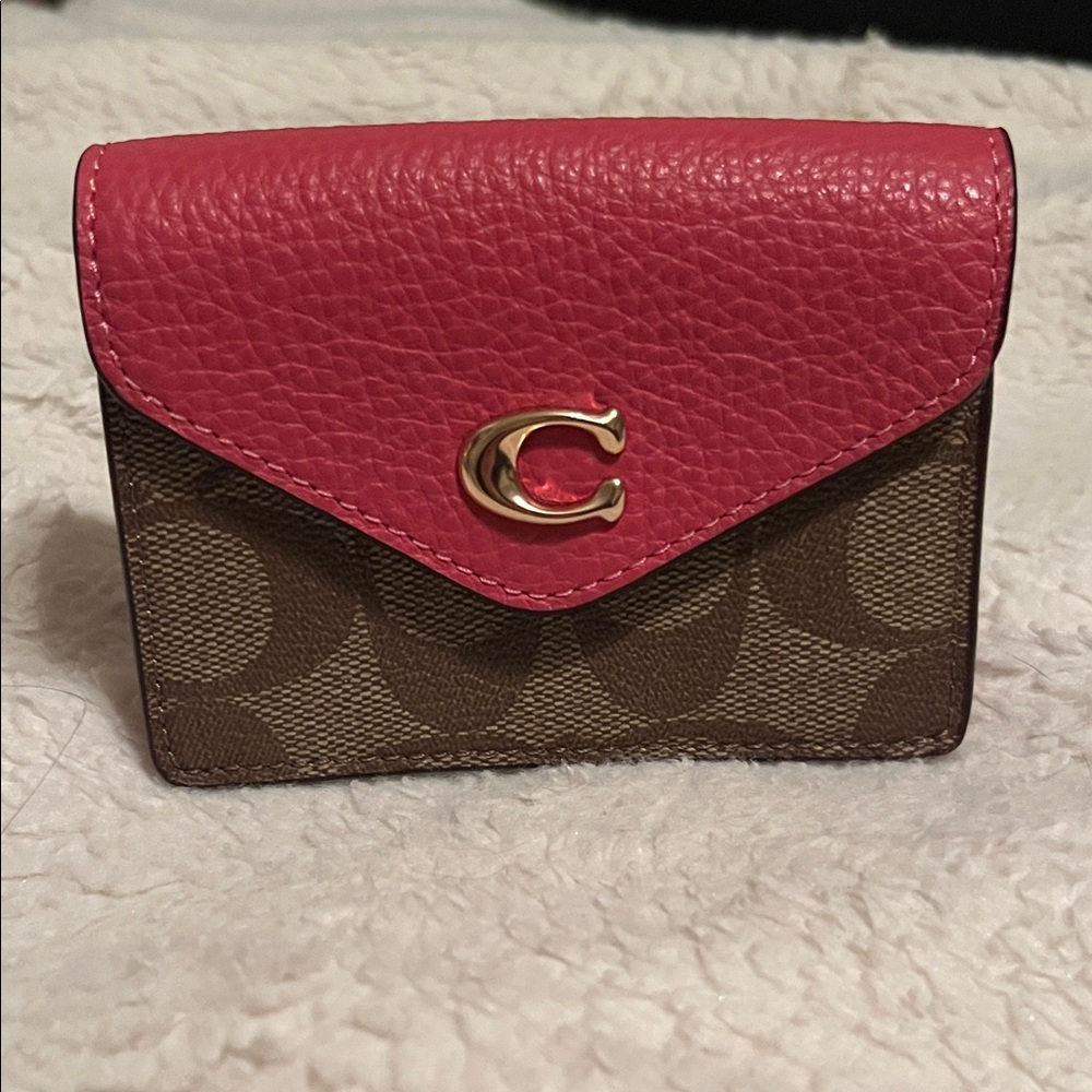 Coach Pink Leather and Brown Canvas Wallet